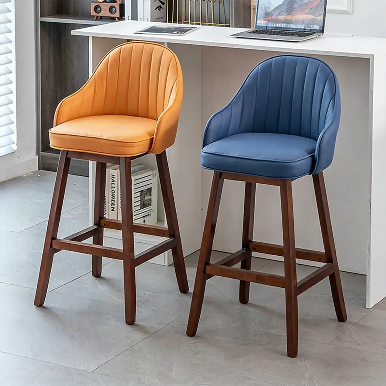 Scandi-Modern Ergonomic Tufted Bucket Bar Stool — Burlywood / Counter Stool (23.6”H) / Black