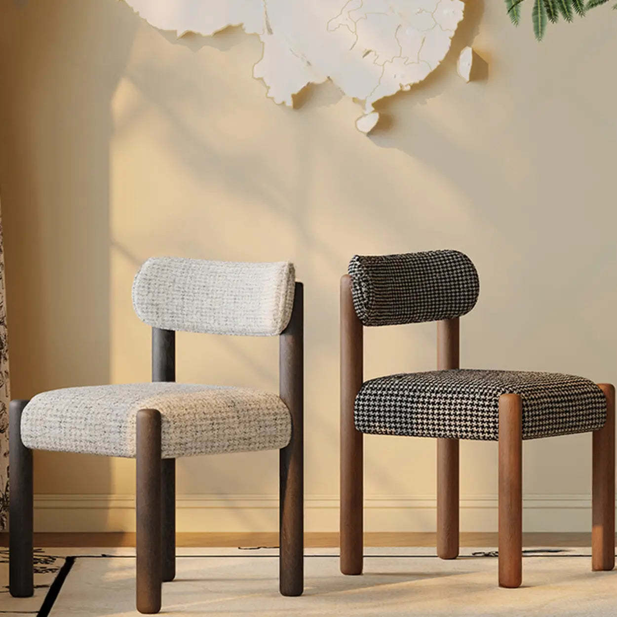 Scandinavian Curved Back Upholstered Wood Dining Chair — White