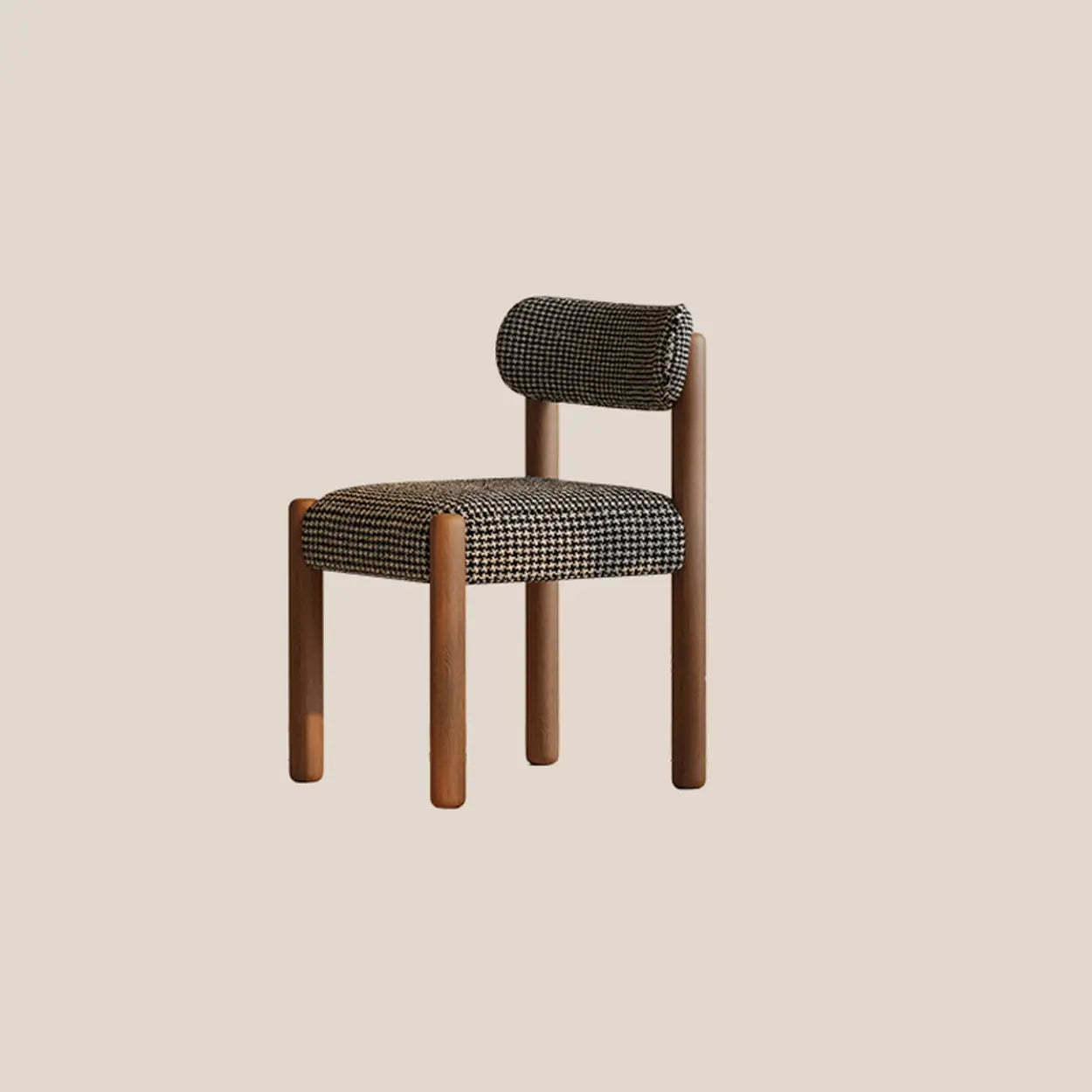 Scandinavian Curved Back Upholstered Wood Dining Chair — Beige