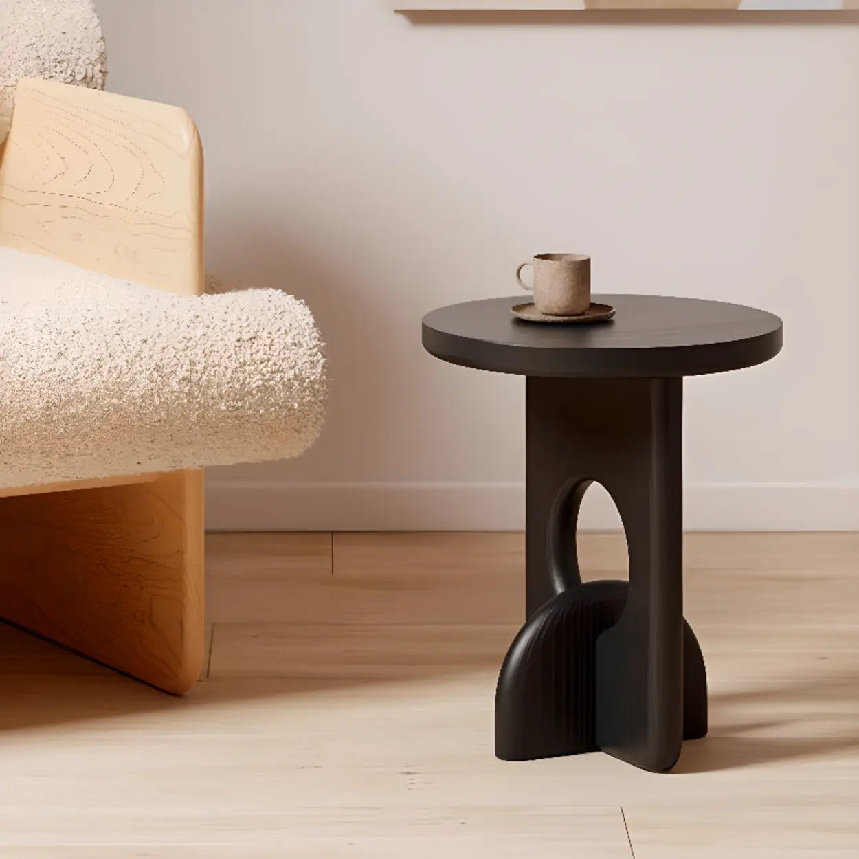 Scandinavian Abstract Base Round Wood Side Table