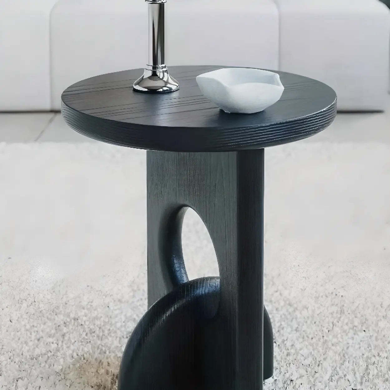 Scandinavian Abstract Base Round Wood Side Table