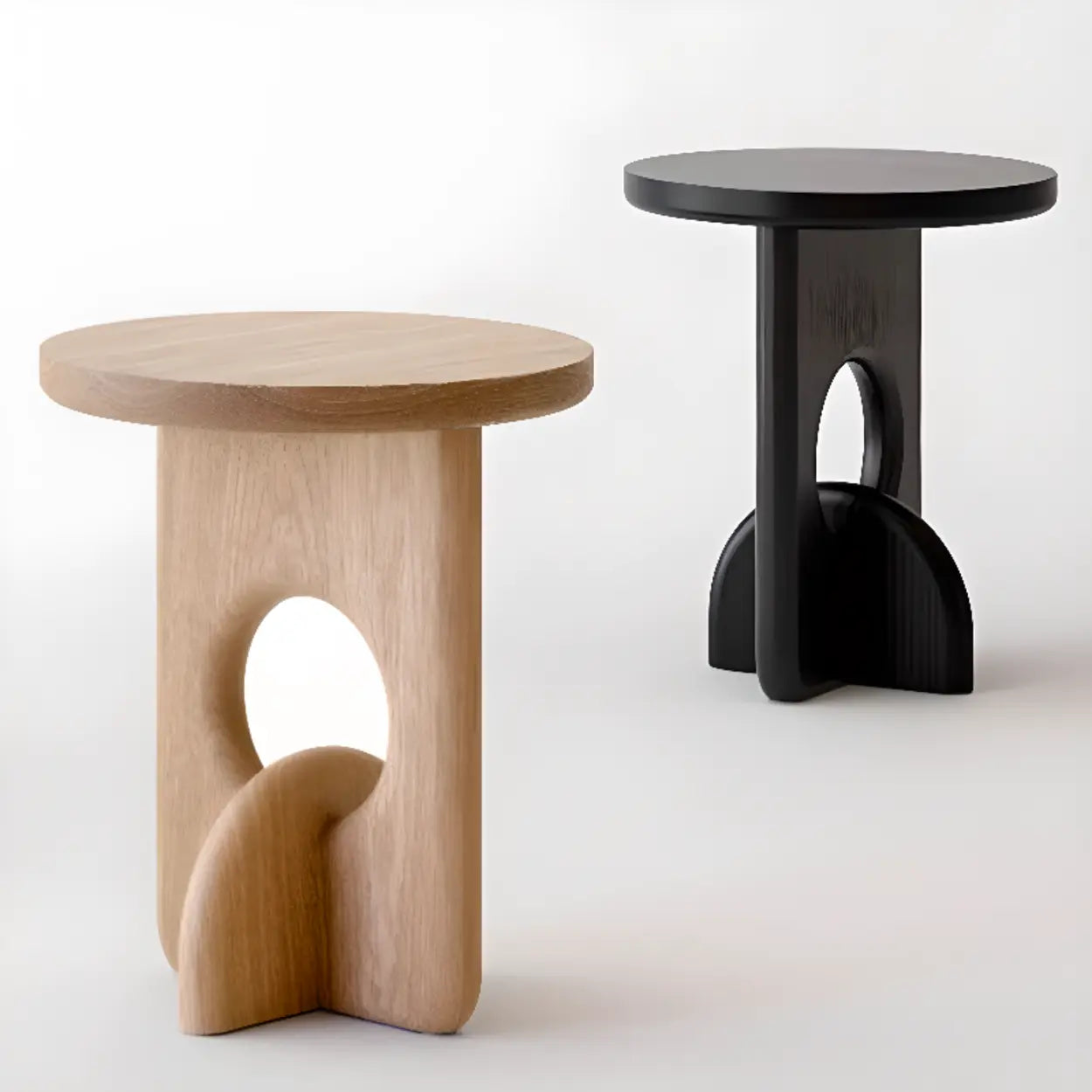 Scandinavian Abstract Base Round Wood Side Table