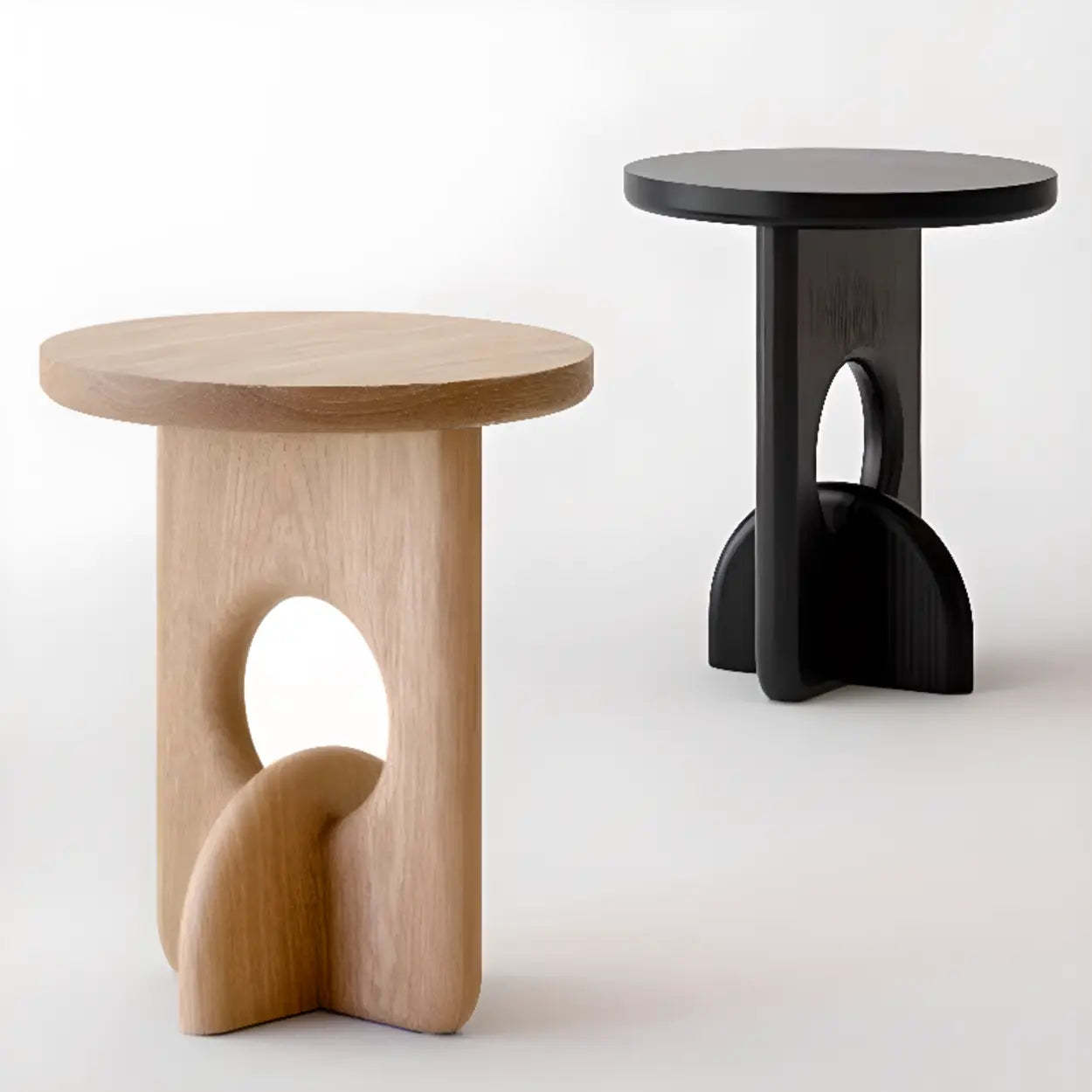 Scandinavian Abstract Base Round Wood Side Table