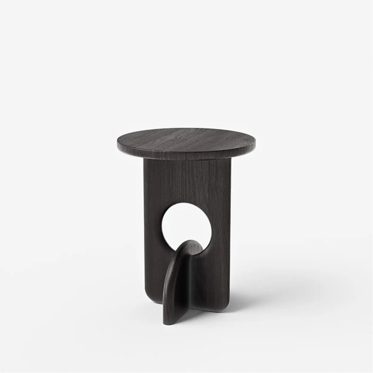 Scandinavian Abstract Base Round Wood Side Table — Black / Pine