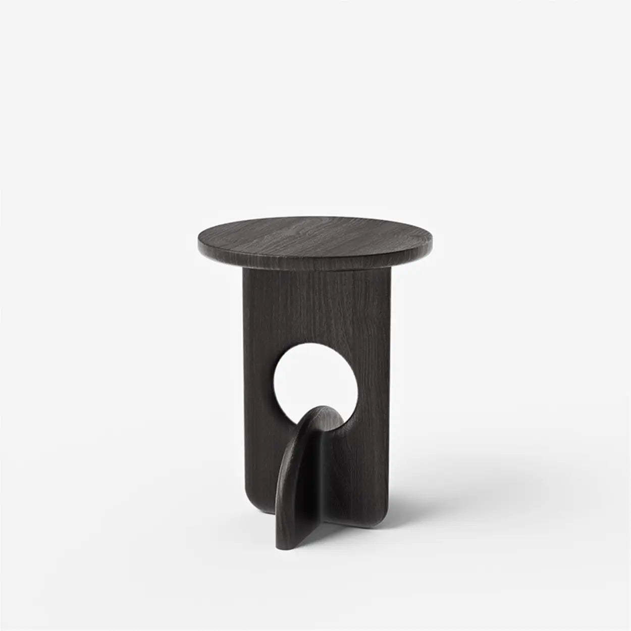 Scandinavian Abstract Base Round Wood Side Table — Black / Pine