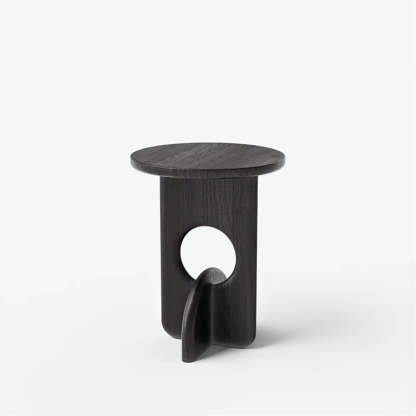 Scandinavian Abstract Base Round Wood Side Table — Black / Pine