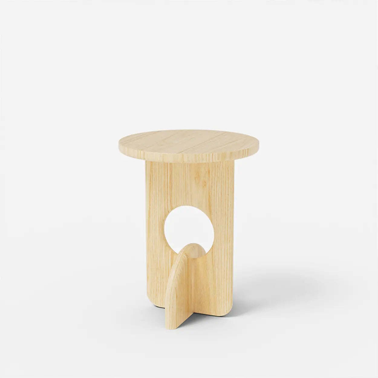 Scandinavian Abstract Base Round Wood Side Table — Natural / Ash