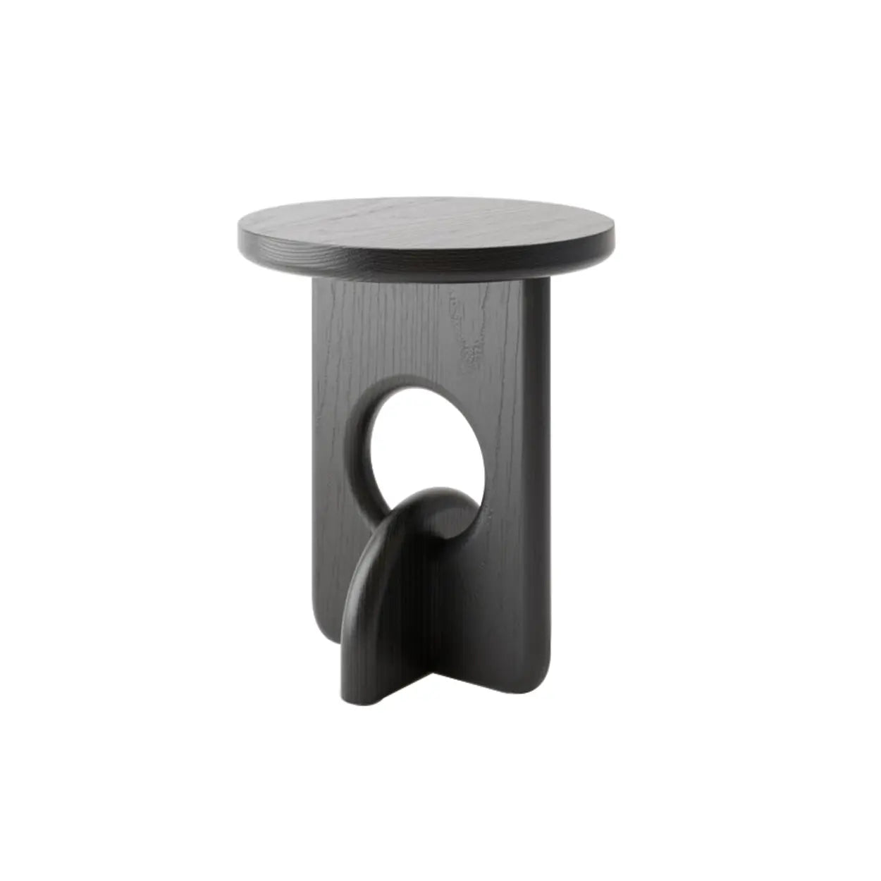 Scandinavian Abstract Base Round Wood Side Table — Black / Ash