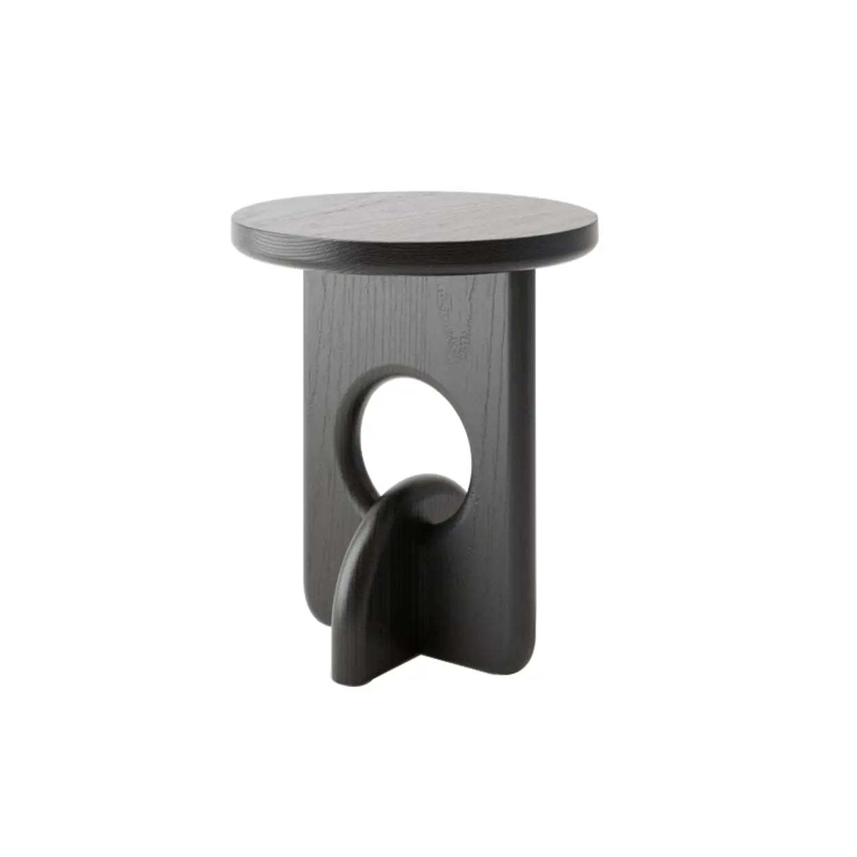 Scandinavian Abstract Base Round Wood Side Table — Black / Ash