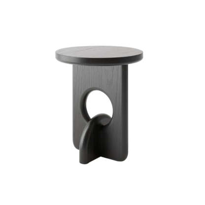Scandinavian Abstract Base Round Wood Side Table — Black / Ash