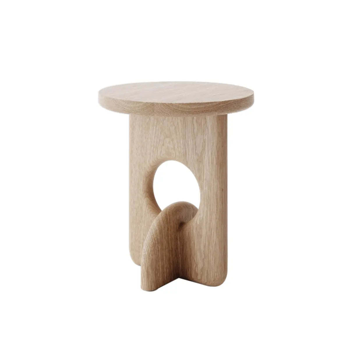 Scandinavian Abstract Base Round Wood Side Table — Natural / Ash