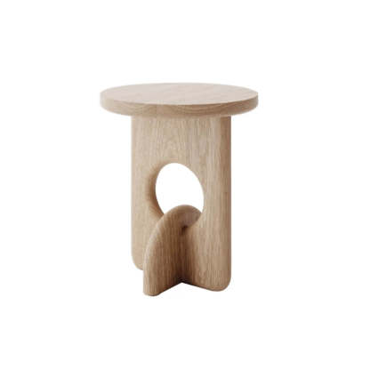 Scandinavian Abstract Base Round Wood Side Table — Natural / Ash