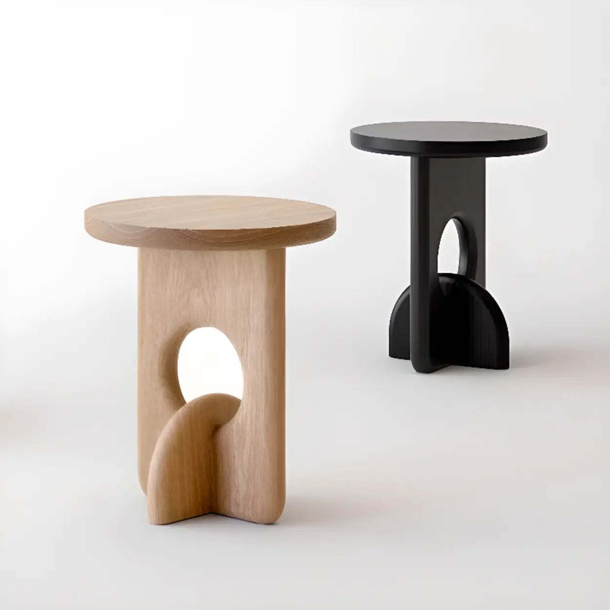 Scandinavian Abstract Base Round Wood Side Table