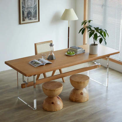 Scandinavian Acrylic Trestle Wood Dining Table — Table Only