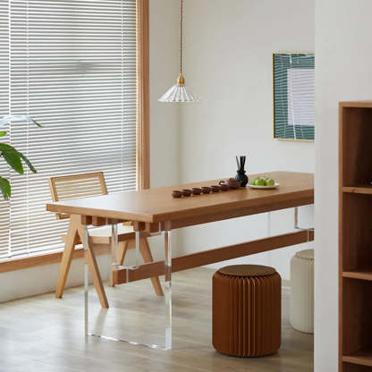 Scandinavian Acrylic Trestle Wood Dining Table — Table Only