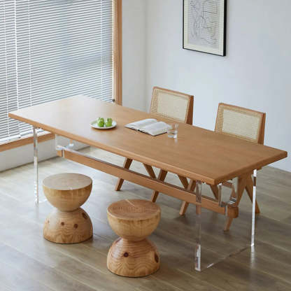 Scandinavian Acrylic Trestle Wood Dining Table — Table Only