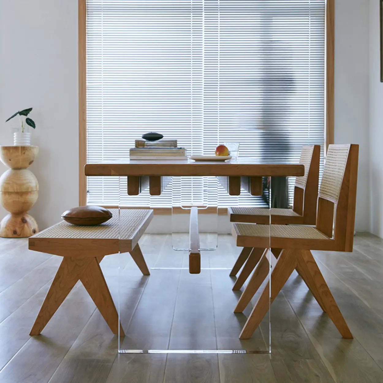 Scandinavian Acrylic Trestle Wood Dining Table — Table Only