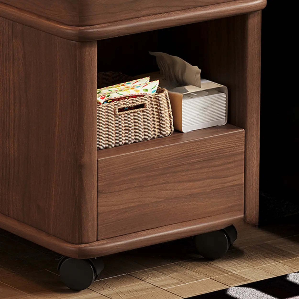 Scandinavian Adjustable Brown Wood Mobile Side Table