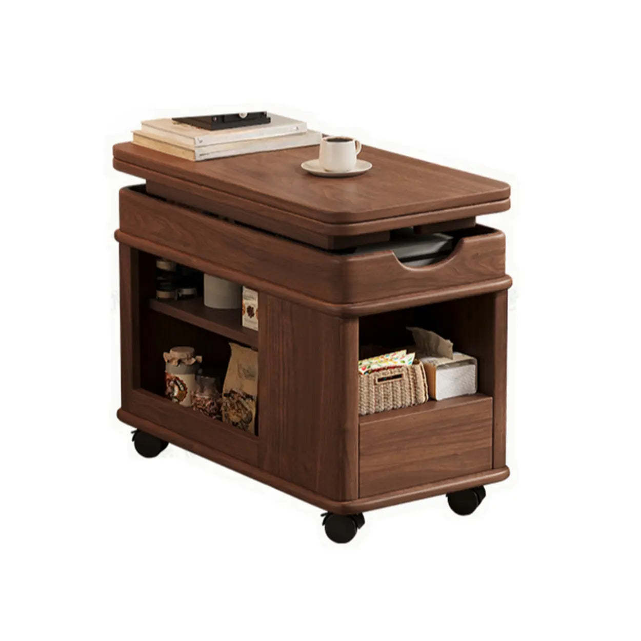 Scandinavian Adjustable Brown Wood Mobile Side Table