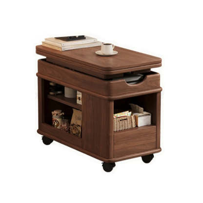 Scandinavian Adjustable Brown Wood Mobile Side Table
