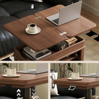 Scandinavian Adjustable Brown Wood Mobile Side Table