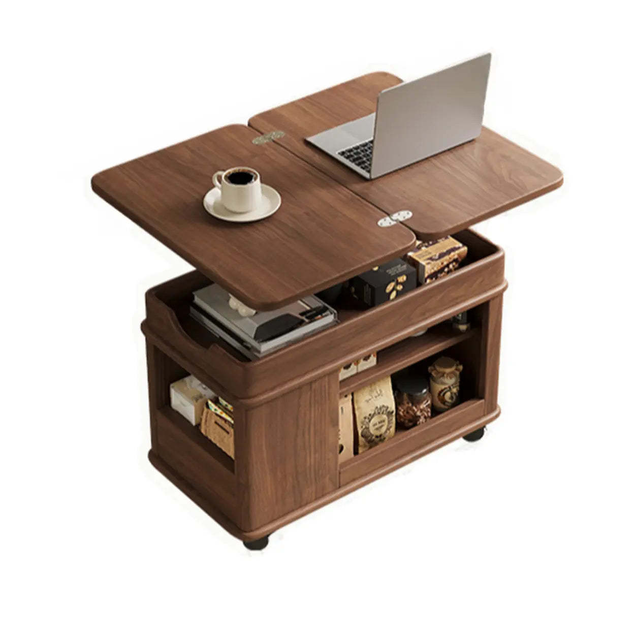 Scandinavian Adjustable Brown Wood Mobile Side Table