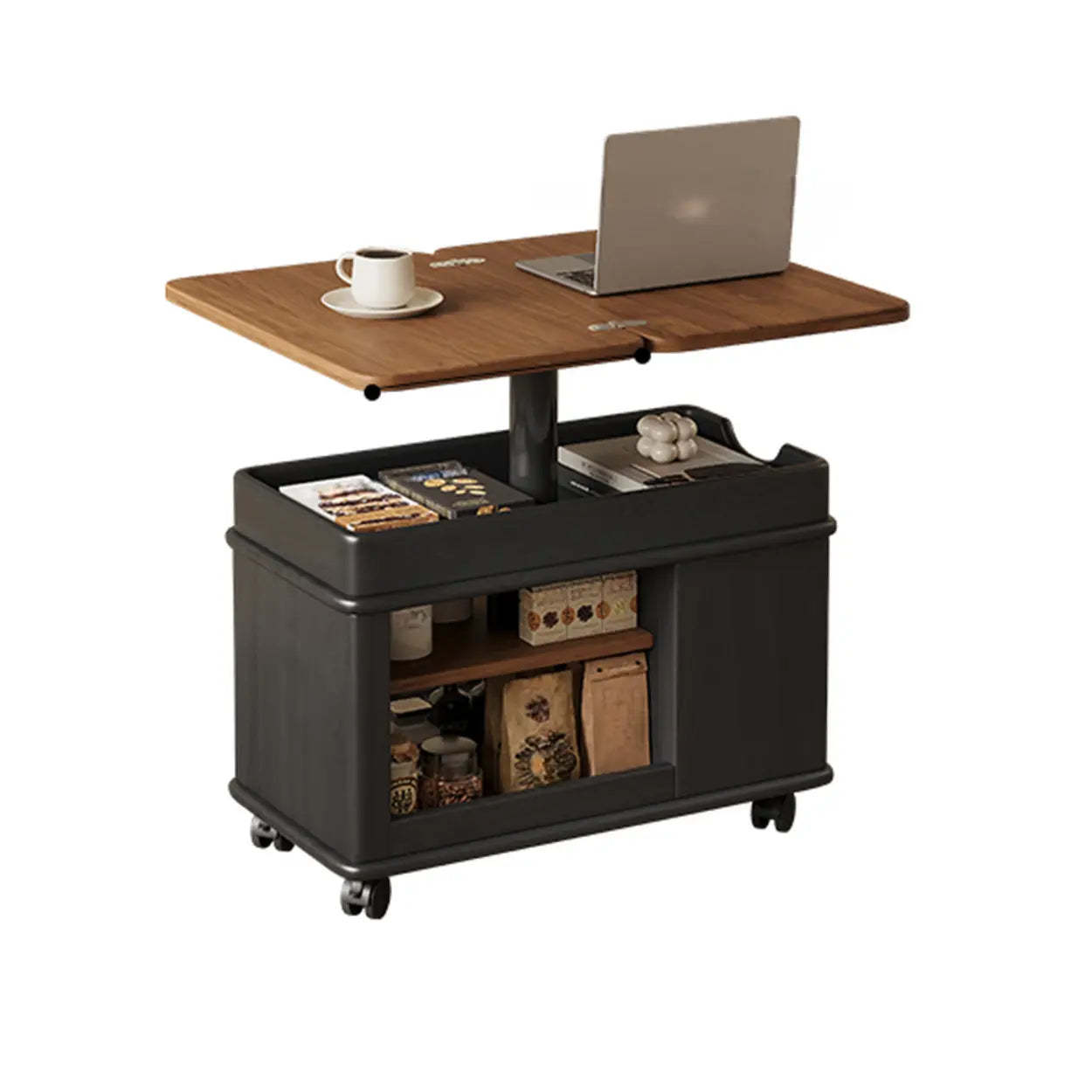 Scandinavian Adjustable Brown Wood Mobile Side Table — Vintage Color