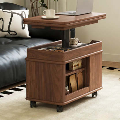 Scandinavian Adjustable Brown Wood Mobile Side Table