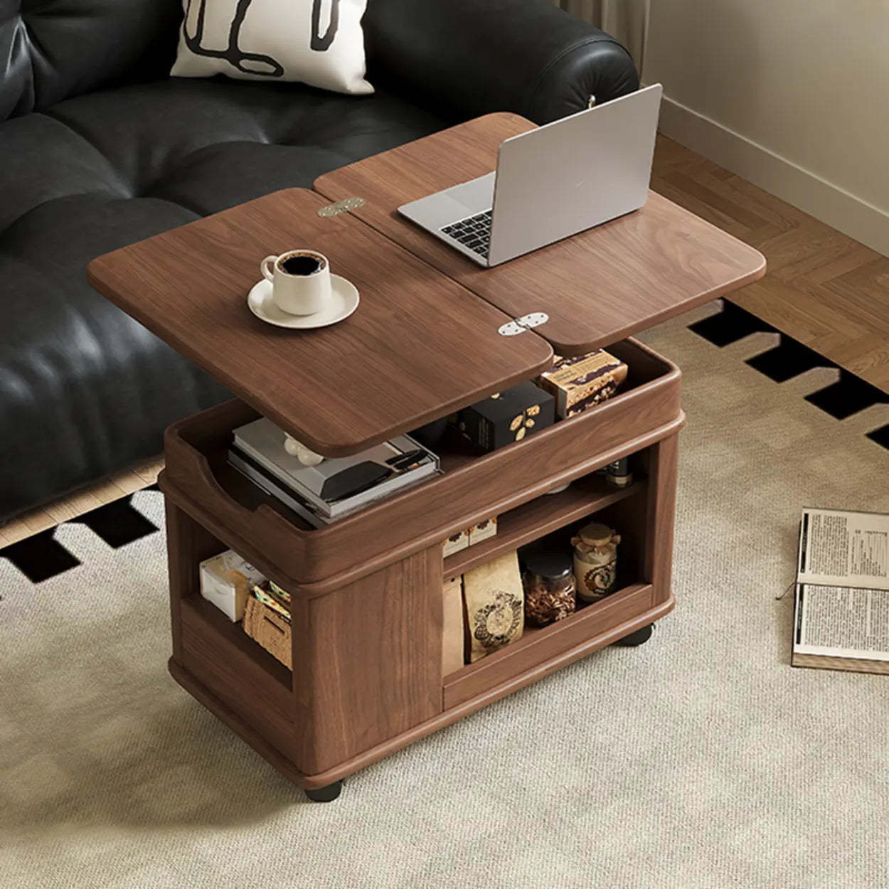 Scandinavian Adjustable Brown Wood Mobile Side Table