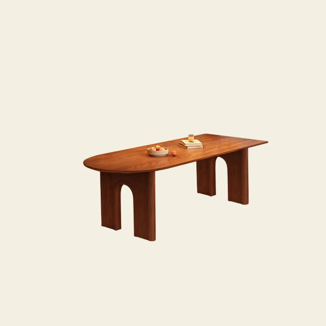Scandinavian Brown Wood Arch-Leg Oval Dining Table — Table Only