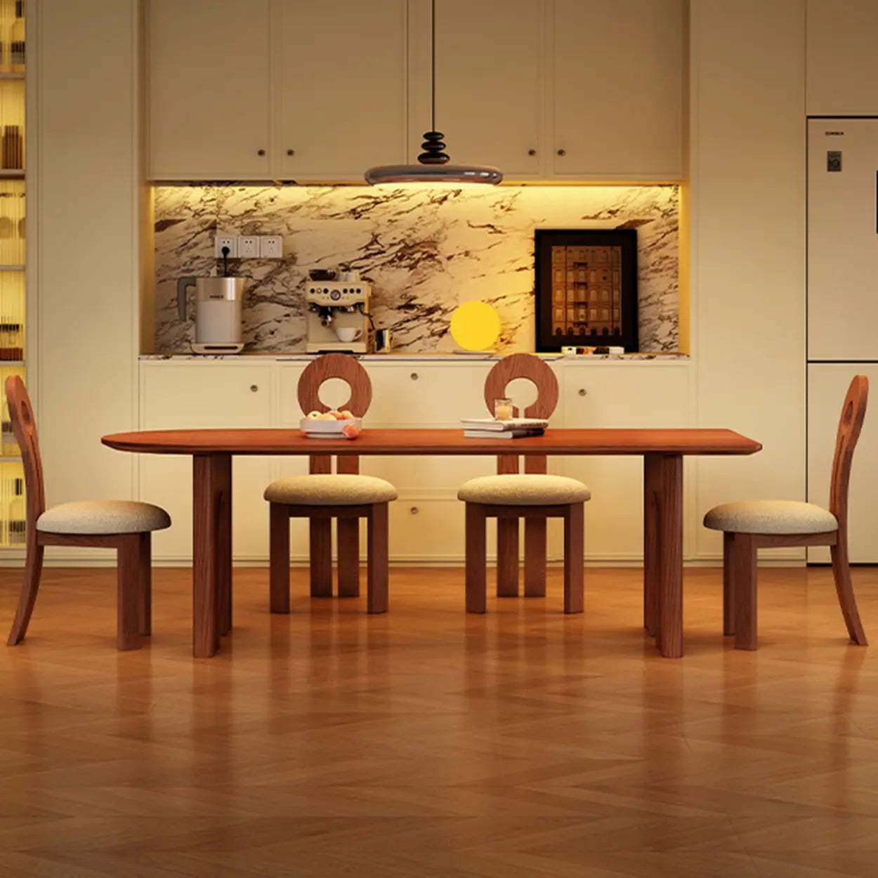 Scandinavian Brown Wood Arch-Leg Oval Dining Table — Table Only