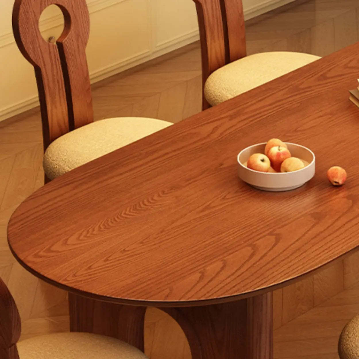 Scandinavian Brown Wood Arch-Leg Oval Dining Table