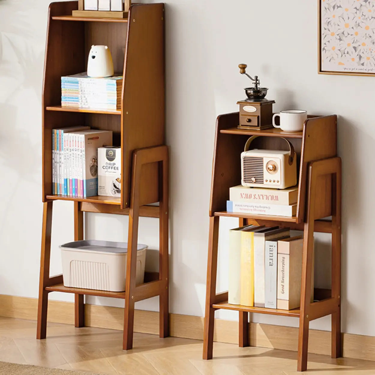 Scandinavian Bamboo Bookshelf with High Legs