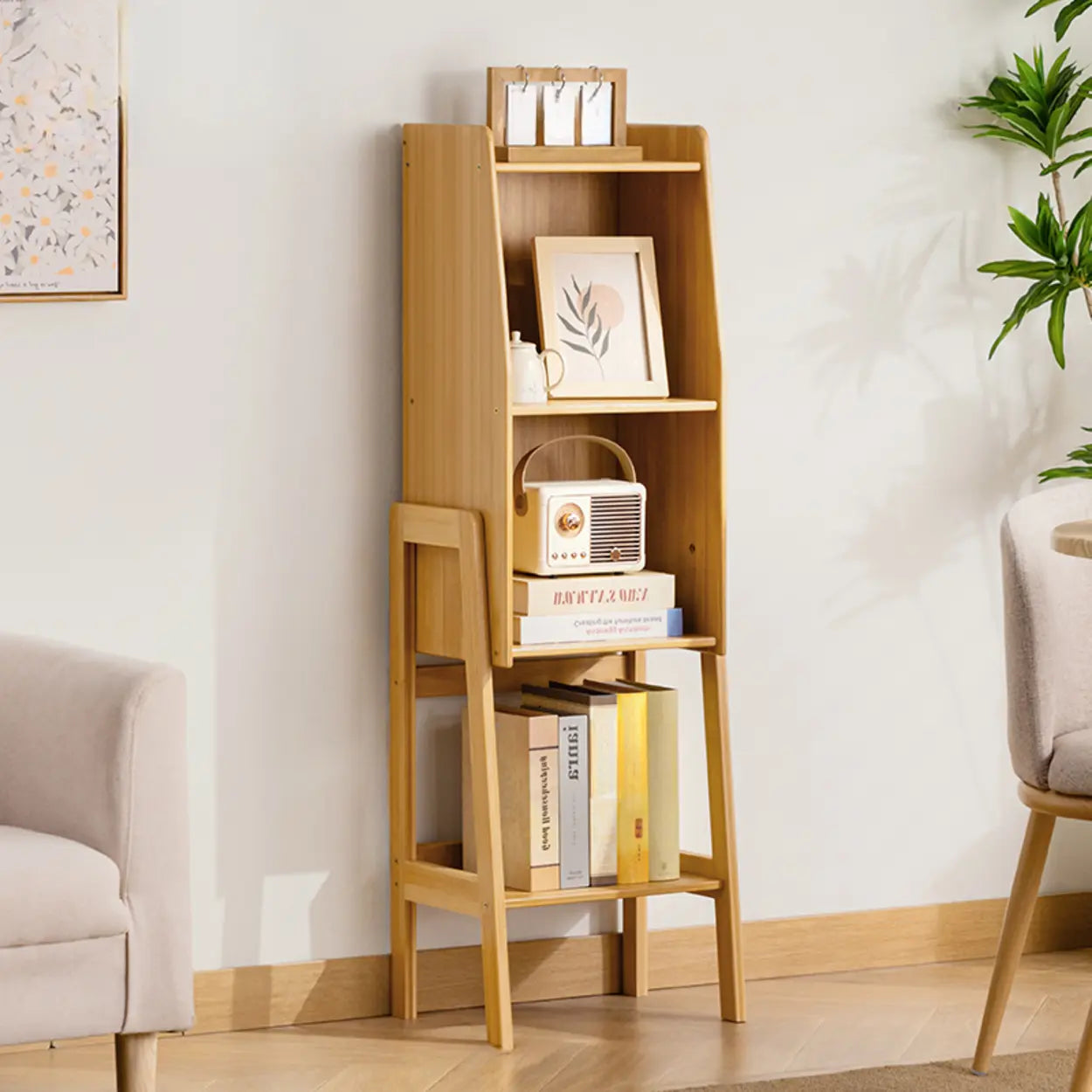 Scandinavian Bamboo Bookshelf with High Legs