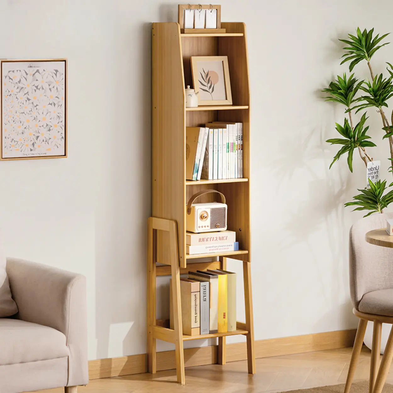 Scandinavian Bamboo Bookshelf with High Legs