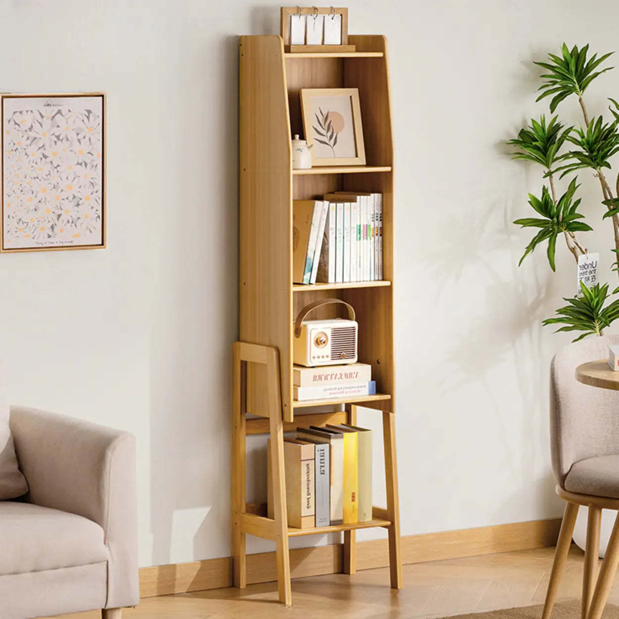 Scandinavian Bamboo Bookshelf with High Legs