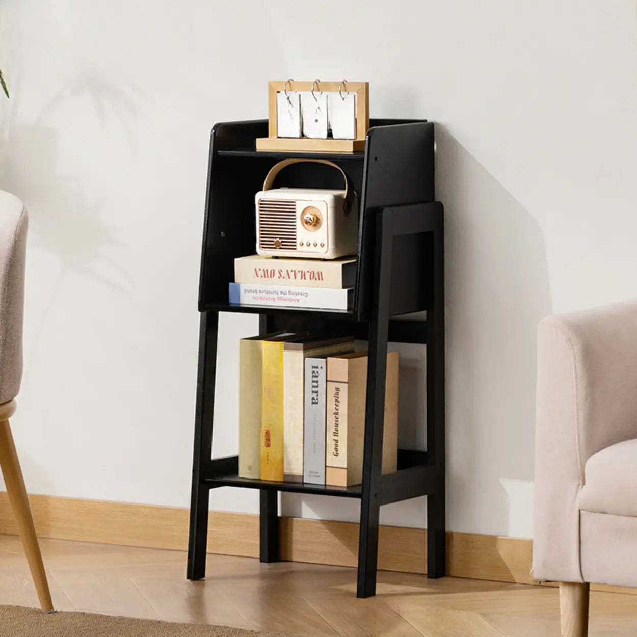 Scandinavian Bamboo Bookshelf with High Legs
