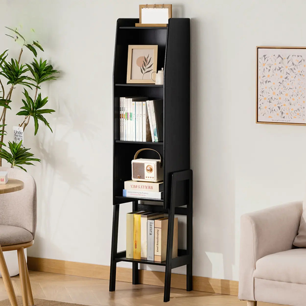 Scandinavian Bamboo Bookshelf with High Legs — Tan