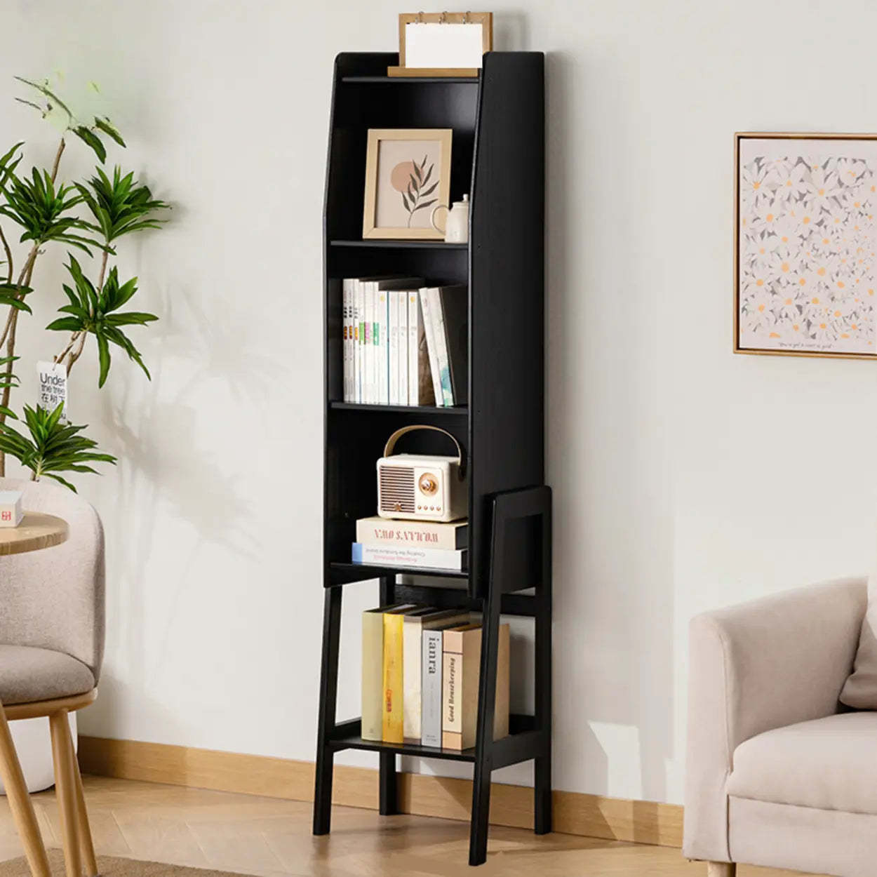 Scandinavian Bamboo Bookshelf with High Legs — Tan