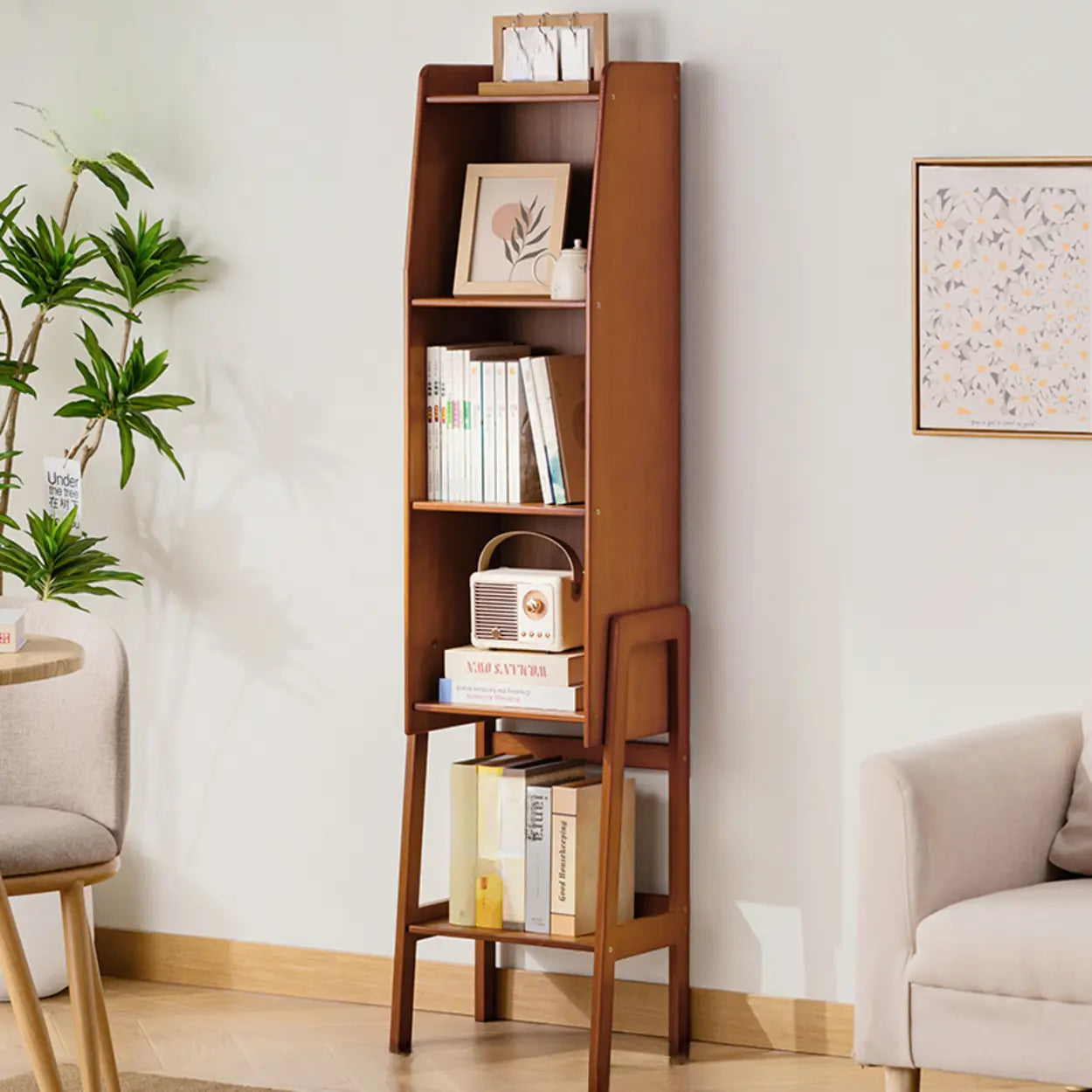 Scandinavian Bamboo Bookshelf with High Legs — Natural