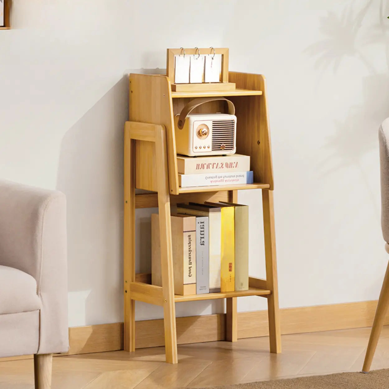 Scandinavian Bamboo Bookshelf with High Legs — Natural