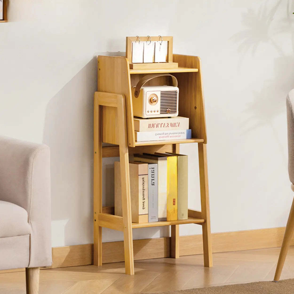 Scandinavian Bamboo Bookshelf with High Legs — Natural
