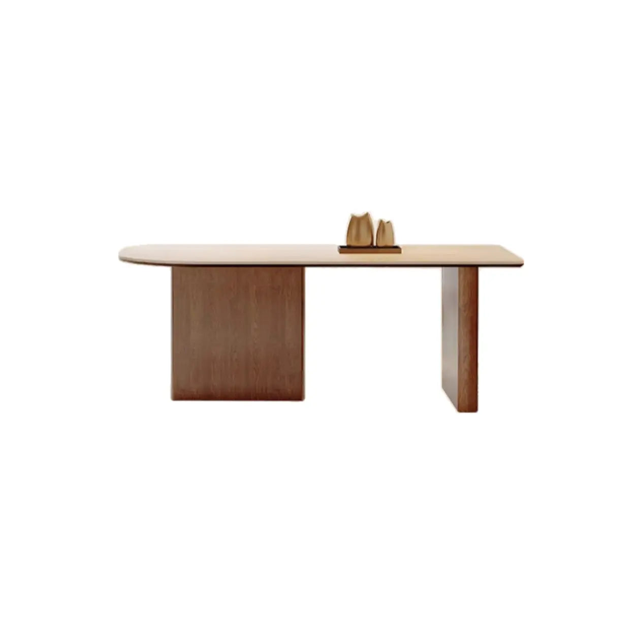 Scandinavian Beige Oval Stone Wood Pedestal Dining Table — Table Only