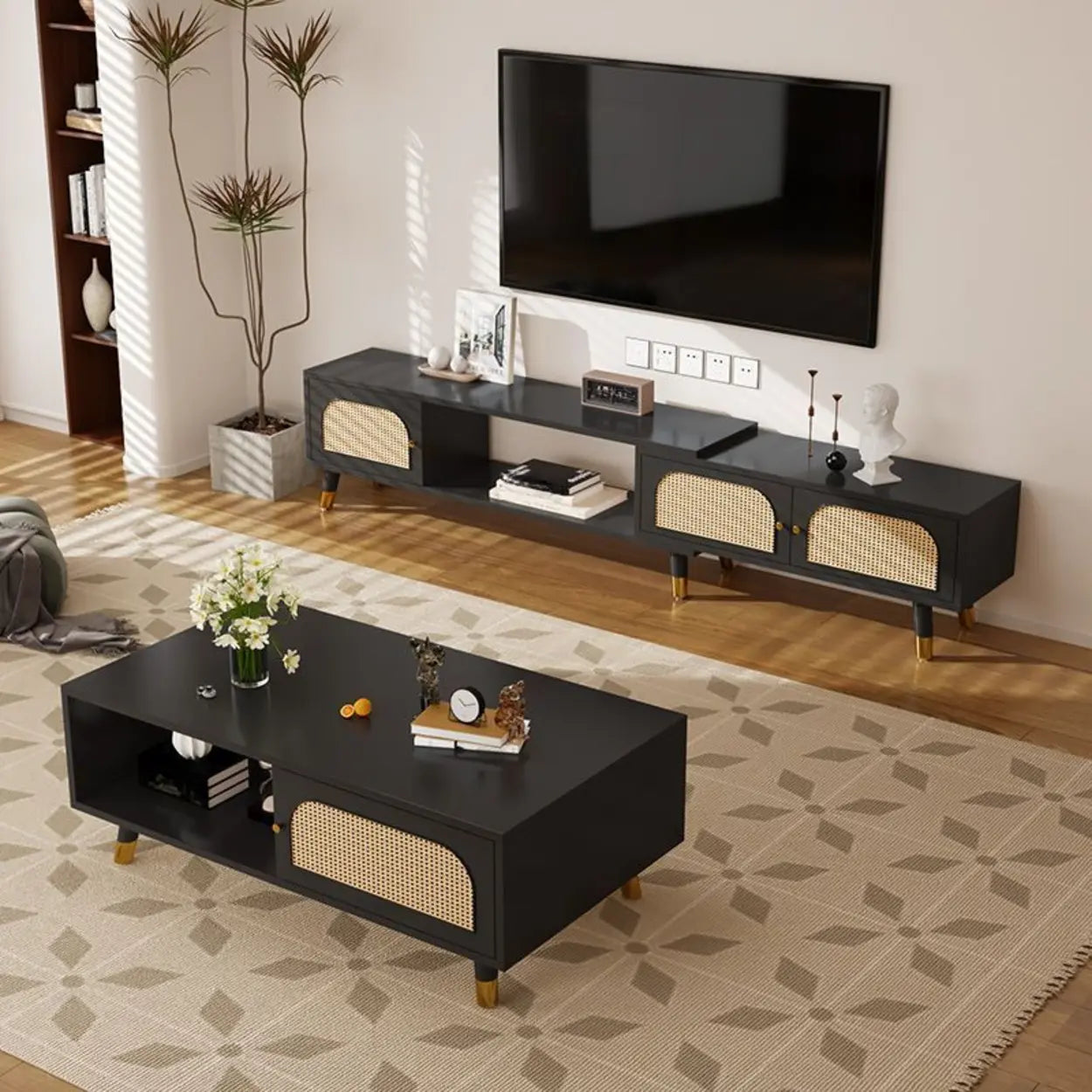 Scandinavian Black Shelf Cabinet TV Stand