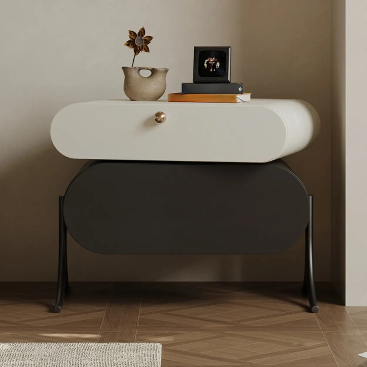Scandinavian Black White Oval Nightstand — Black and White