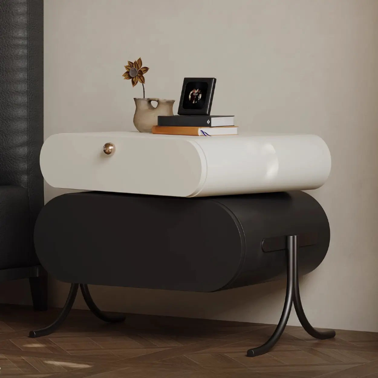 Scandinavian Black White Oval Nightstand