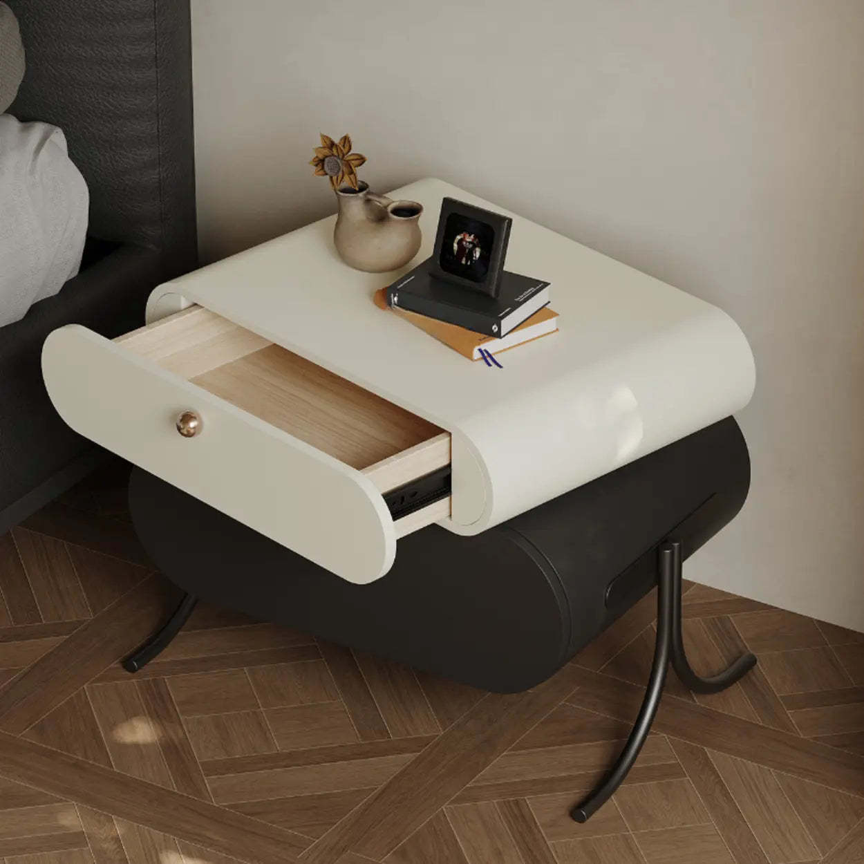 Scandinavian Black White Oval Nightstand