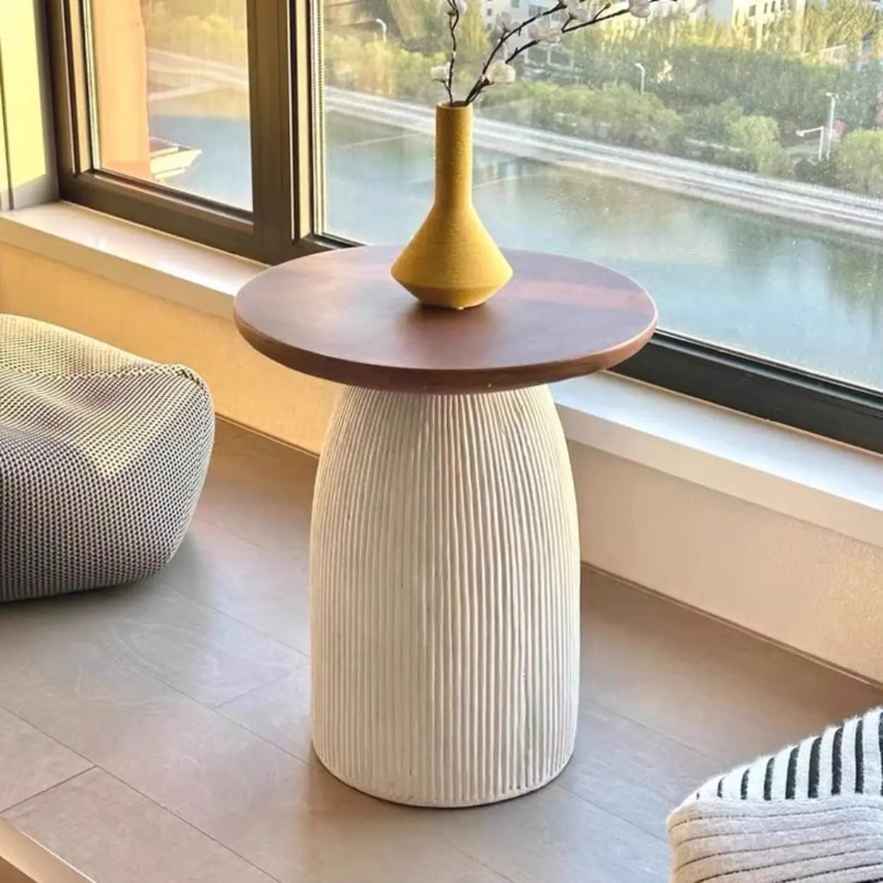 Modern pedestal round white wood coffee tables