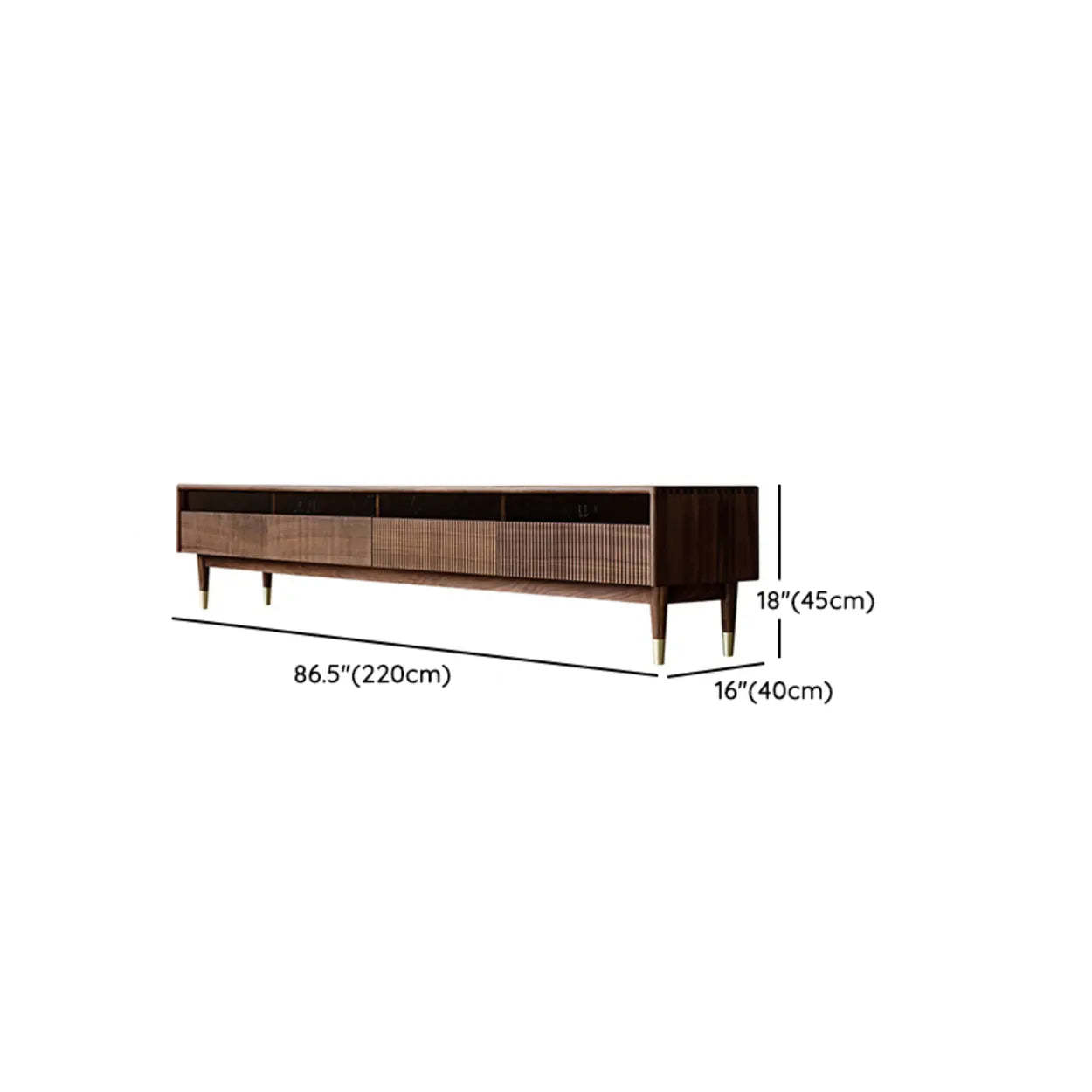 Scandinavian Brown Walnut Long TV Stand with Drawers