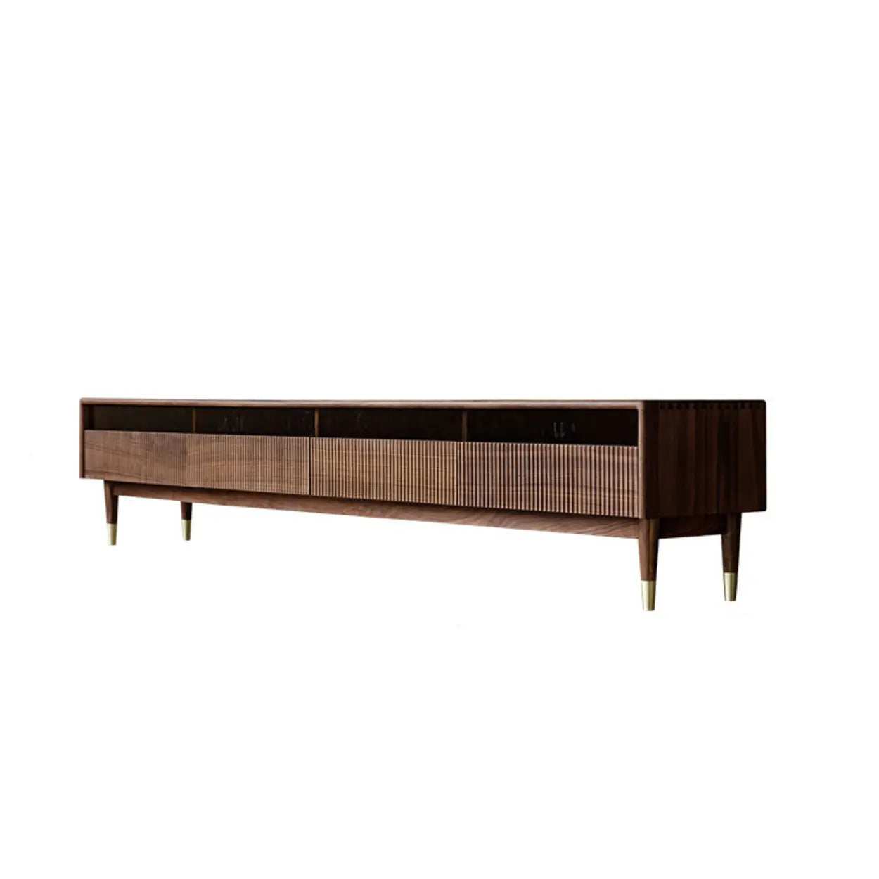 Scandinavian Brown Walnut Long TV Stand with Drawers — Walnut